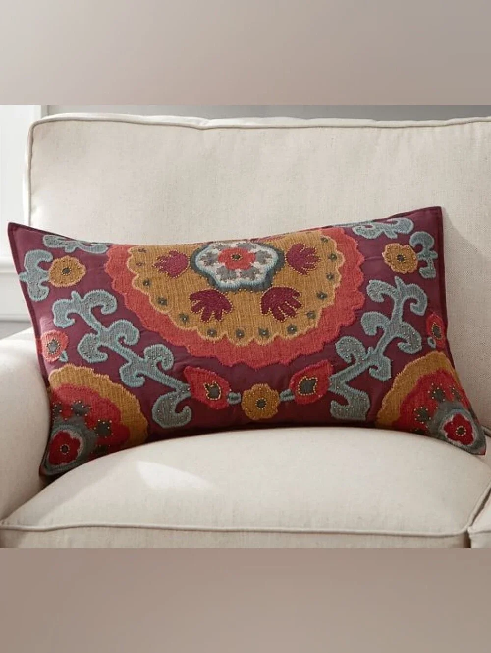 Pottery Barn Houston Suzani Lumbar Pillow Cover Sham Cotton Linen 15x26